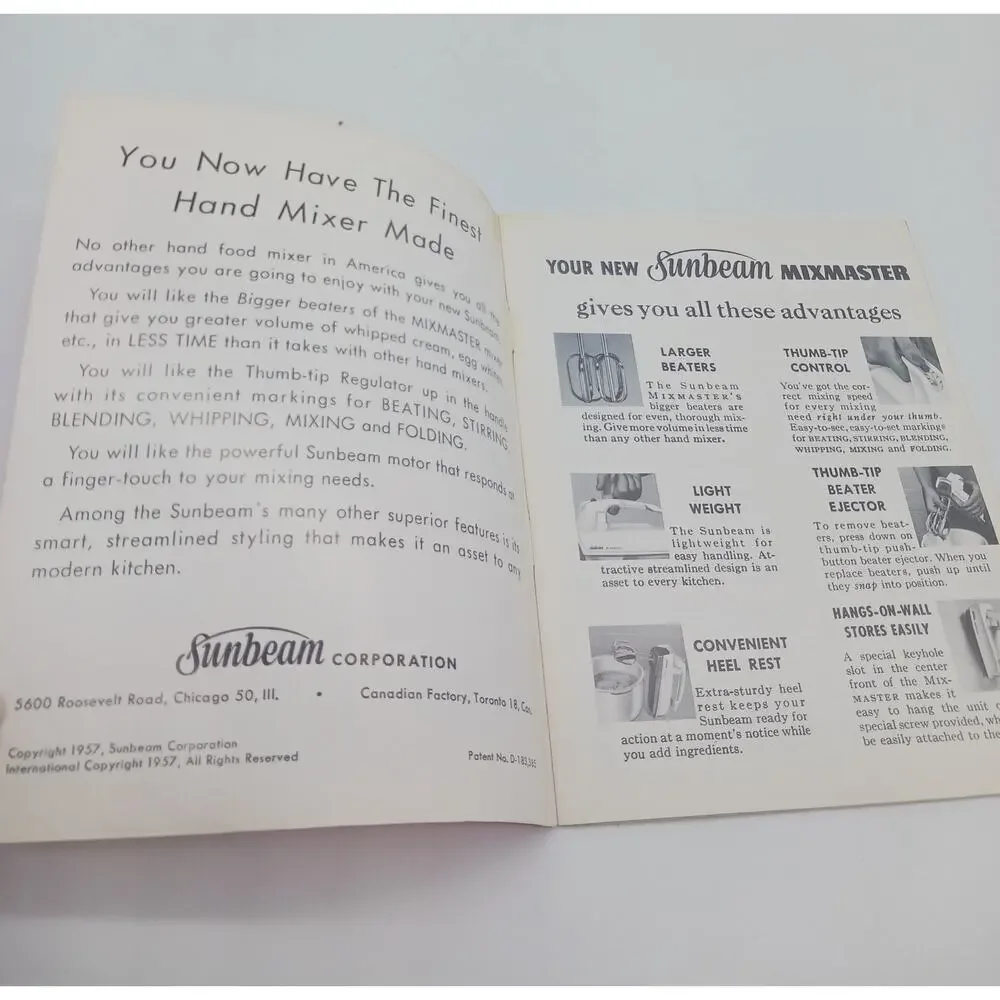 Your New Sunbeam Mixmaster Hand Mixer Recipe & Instruction Book Manual Vintage
